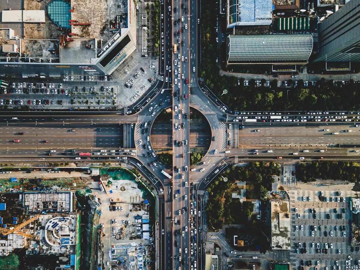 A city's roads and buildings from above, where Neerovel's smart-water network runs.