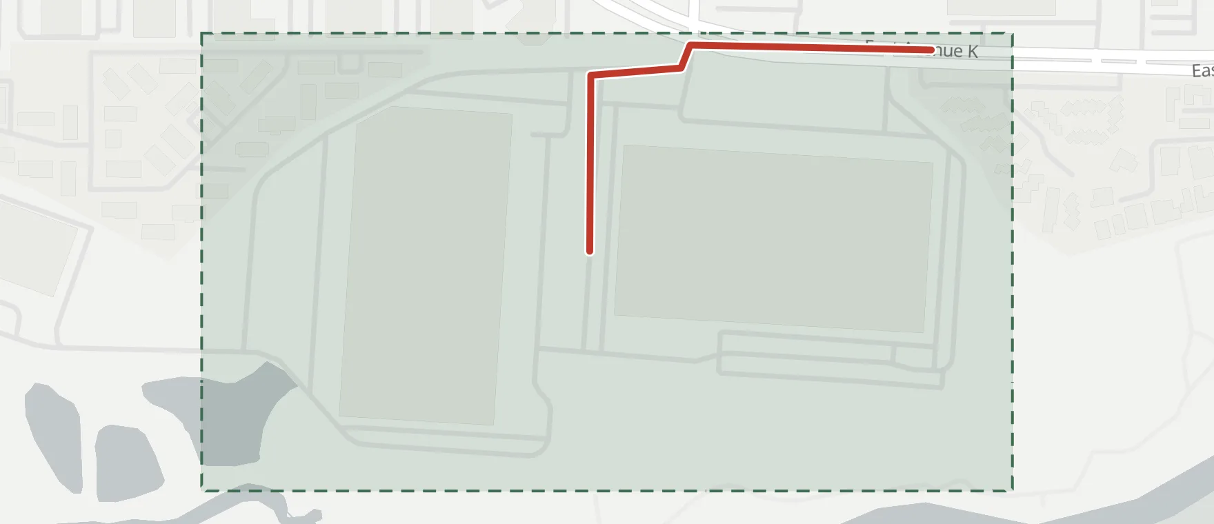 Street map of the North depot in Grand Prairie, Texas.