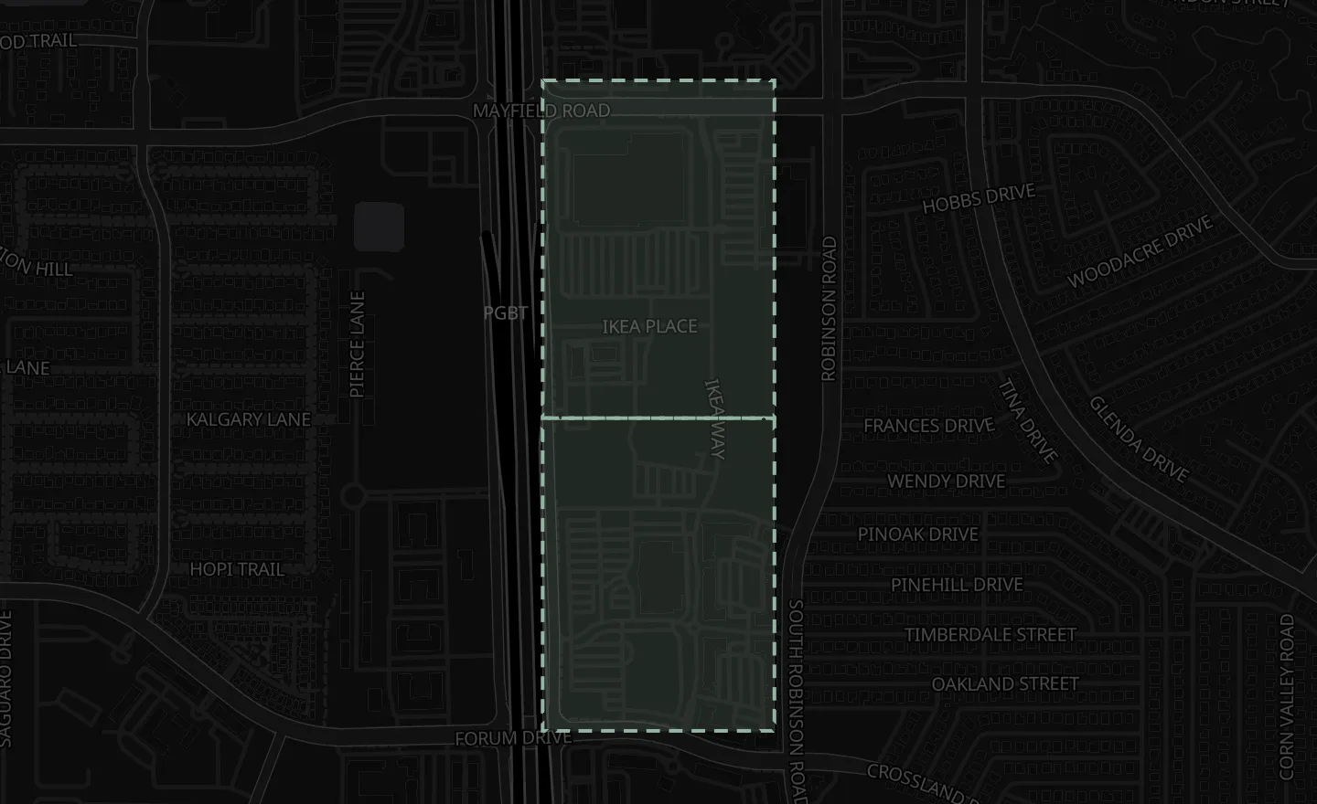 Street map of a construction site beside State Highway 161 in Grand Prairie, Texas, drawn as two zones: Halo tag H-07 raises SOS in Zone B.
